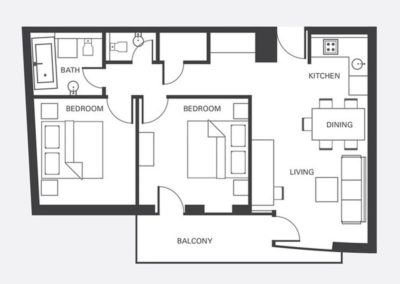 Két hálószobás lakosztály tervrajz